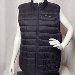 Eddie Bauer Puffer Vest Black Mens Large Logo Peeling On Front